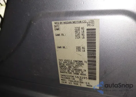 2022 Nissan Leaf Sv Plus 62 Kwh из США, поврежденный, VIN 1N4BZ1CV5NC563195